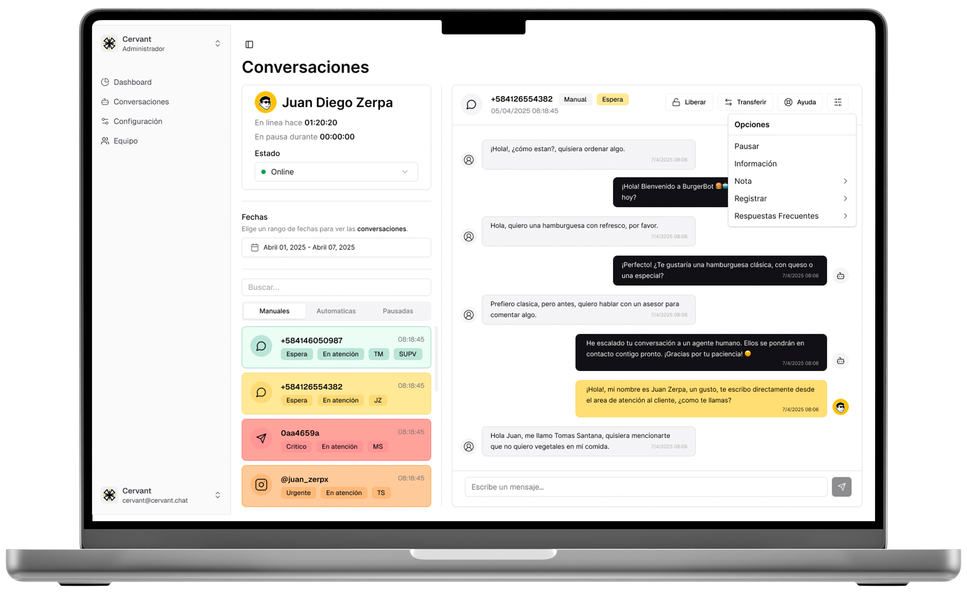 Cervant platform interface